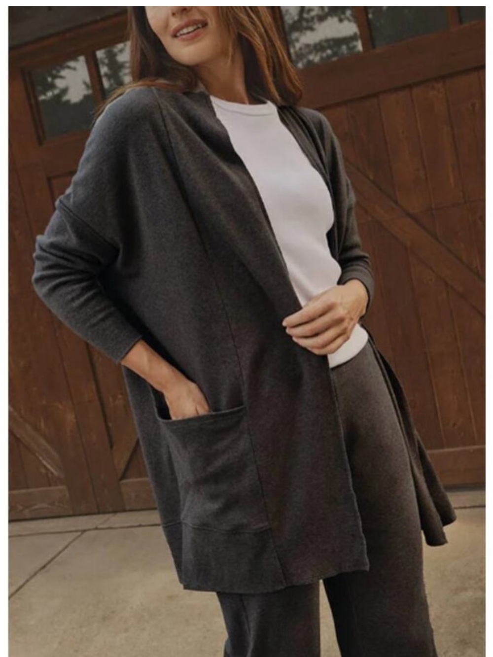 EUC Pact Organic Airplane Wrap Cardigan Charcoal S/M Oversized Dolman Sleeve